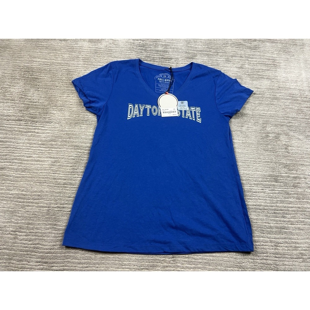 NEW Daytona State Fall Rush T-Shirt Top Womens‎ 2X Blue V-Neck Short Sleeve NWT